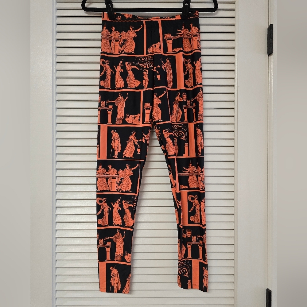 Orange & Black Greek Toga Party Leggings